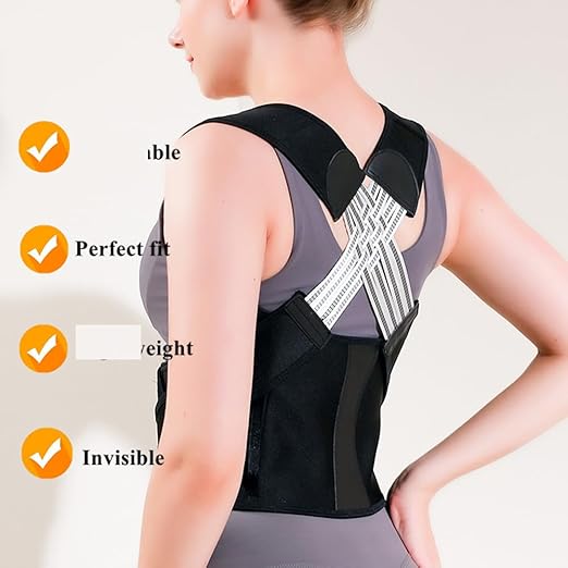 WEEOATAR Upper Back Brace Posture Corrector Posture Trainer, Breathable, Adjustable, Easy to Use with Magic Stickers, 4 Back Straps Back Straightener for Adults and Kids (Black, M) | Back Braces - TrueDesk