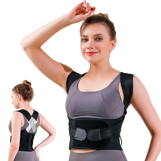 WEEOATAR Upper Back Brace Posture Corrector Posture Trainer, Breathable, Adjustable, Easy to Use with Magic Stickers, 4 Back Straps Back Straightener for Adults and Kids (Black, XXXL) | Back Braces - TrueDesk
