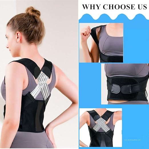 WEEOATAR Upper Back Brace Posture Corrector Posture Trainer, Breathable, Adjustable, Easy to Use with Magic Stickers, 4 Back Straps Back Straightener for Adults and Kids (Black, M) | Back Braces - TrueDesk
