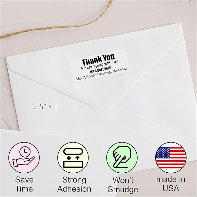 White Address Labels for Business - Personalized Return Address Labels, Custom Mailing Labels, Shipping Stickers for Envelopes and Packages (Thank You) | Address Labels - TrueDesk