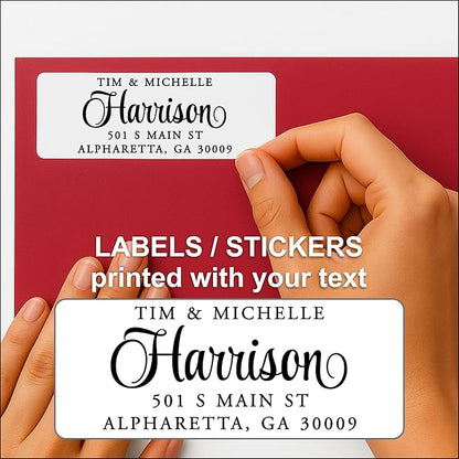 White Address Labels - Personalized Name Stickers, Custom Printed Return Mailing and Shipping Labels for Envelopes, Packages, Business, Home by PrettySweetParty (1000, Serif and Script) | Address Labels - TrueDesk