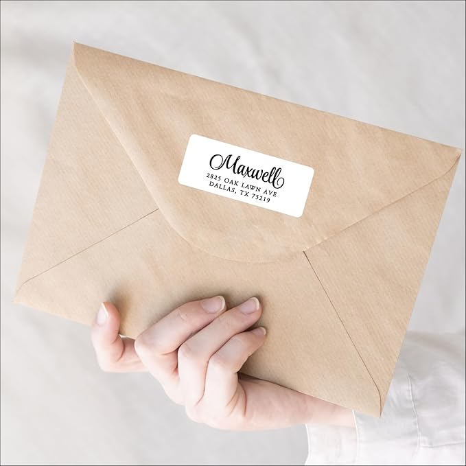 White Address Labels - Personalized Name Stickers, Custom Printed Return Mailing and Shipping Labels for Envelopes, Packages, Business, Home by PrettySweetParty (1000, Serif and Script) | Address Labels - TrueDesk