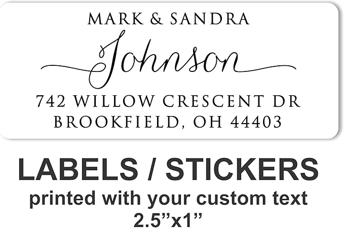 White Address Labels - Personalized Name Stickers, Custom Printed Return Mailing and Shipping Labels for Envelopes, Packages, Business, Home by PrettySweetParty (250, Calligraphy with Tails) | Address Labels - TrueDesk