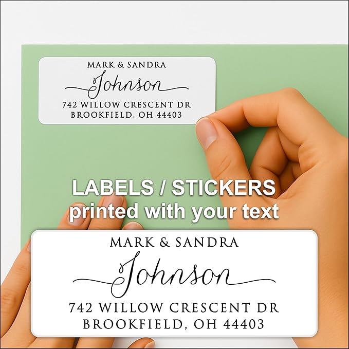 White Address Labels - Personalized Name Stickers, Custom Printed Return Mailing and Shipping Labels for Envelopes, Packages, Business, Home by PrettySweetParty (250, Calligraphy with Tails) | Address Labels - TrueDesk