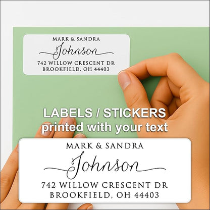 White Address Labels - Personalized Name Stickers, Custom Printed Return Mailing and Shipping Labels for Envelopes, Packages, Business, Home by PrettySweetParty (250, Calligraphy with Tails) | Address Labels - TrueDesk