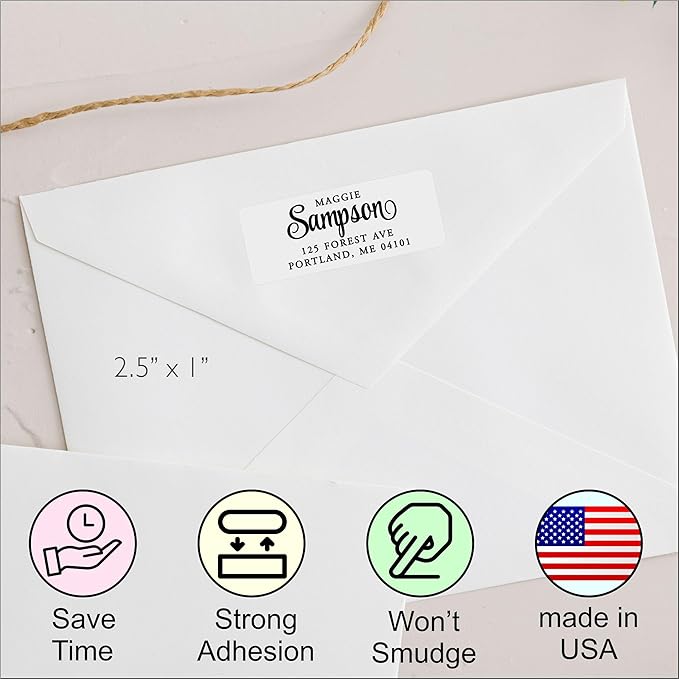 White Address Labels - Personalized Name Stickers, Custom Printed Return Mailing and Shipping Labels for Envelopes, Packages, Business, Home by PrettySweetParty (250, Serif and Script) | Address Labels - TrueDesk
