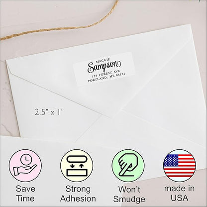 White Address Labels - Personalized Name Stickers, Custom Printed Return Mailing and Shipping Labels for Envelopes, Packages, Business, Home by PrettySweetParty (250, Serif and Script) | Address Labels - TrueDesk