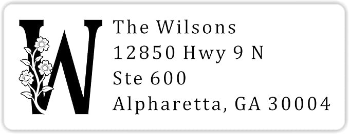 White Home Address Labels - Personalized Return Address Stickers, Custom Printed Mailing Labels for Envelopes, Packages, Wedding, Business (Floral Initial) | Address Labels - TrueDesk