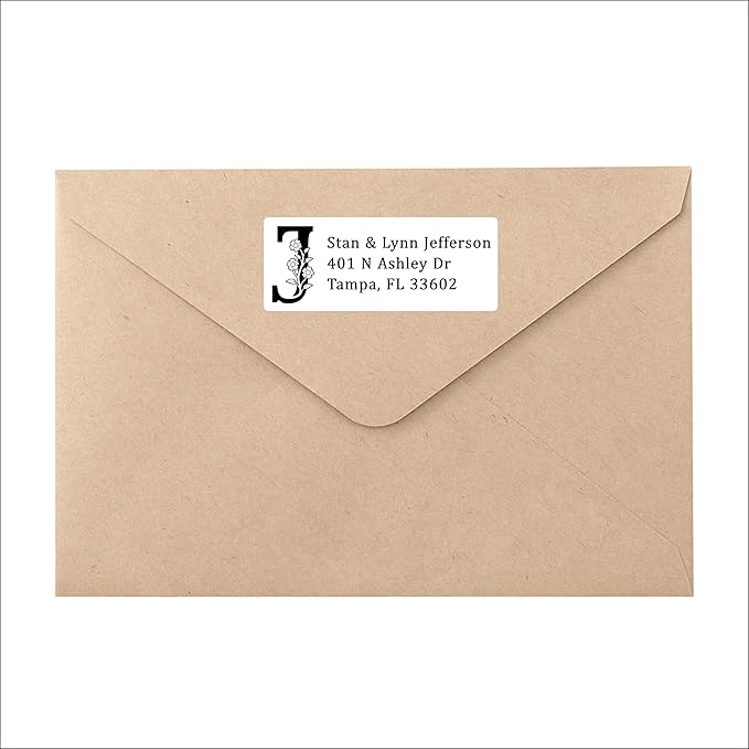 White Home Address Labels - Personalized Return Address Stickers, Custom Printed Mailing Labels for Envelopes, Packages, Wedding, Business (Floral Initial) | Address Labels - TrueDesk