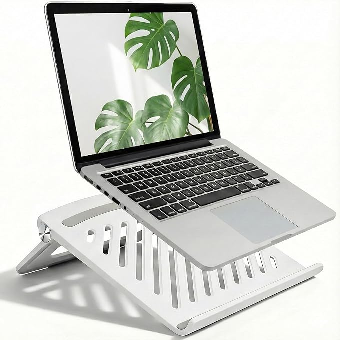 White Laptop Stand for Desk - Adjustable Foldable Laptop Riser, Fun White Elephant for Women Coworkers, Ventilated & Sturdy with Anti - Slip Pads for MacBook, Home, Office | Stands - TrueDesk