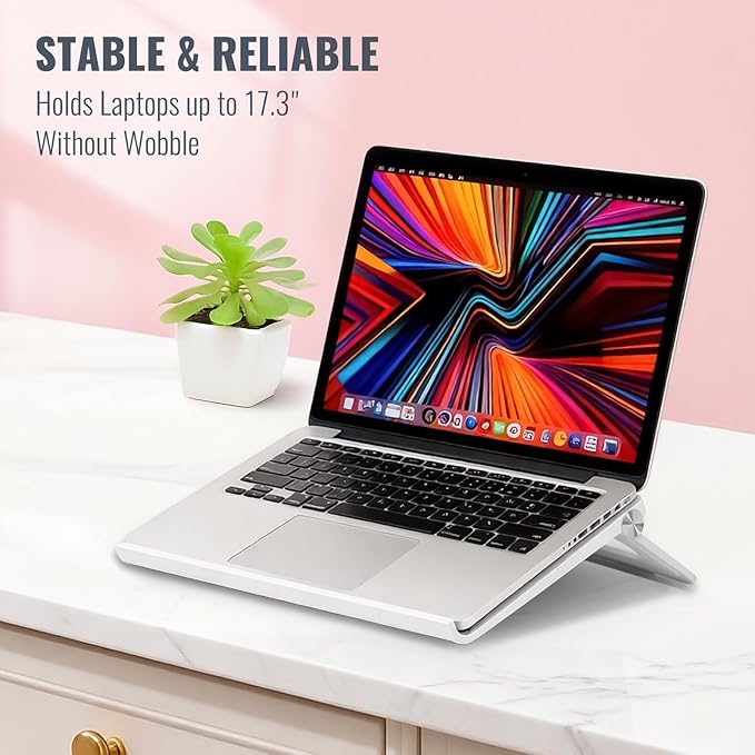White Laptop Stand for Desk - Adjustable Foldable Laptop Riser, Fun White Elephant for Women Coworkers, Ventilated & Sturdy with Anti - Slip Pads for MacBook, Home, Office | Stands - TrueDesk