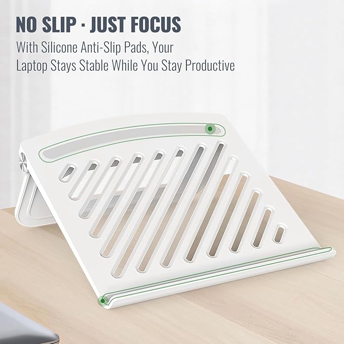 White Laptop Stand for Desk - Adjustable Foldable Laptop Riser, Fun White Elephant for Women Coworkers, Ventilated & Sturdy with Anti - Slip Pads for MacBook, Home, Office | Stands - TrueDesk