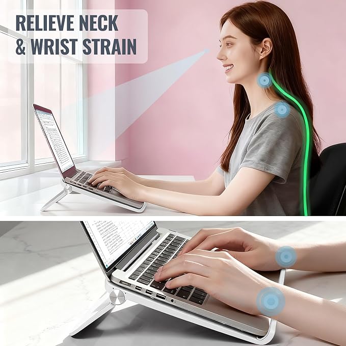 White Laptop Stand for Desk - Adjustable Foldable Laptop Riser, Fun White Elephant for Women Coworkers, Ventilated & Sturdy with Anti - Slip Pads for MacBook, Home, Office | Stands - TrueDesk