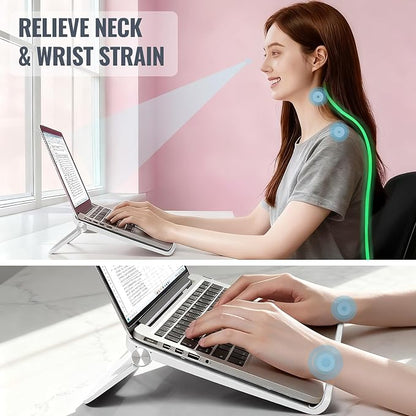 White Laptop Stand for Desk - Adjustable Foldable Laptop Riser, Fun White Elephant for Women Coworkers, Ventilated & Sturdy with Anti - Slip Pads for MacBook, Home, Office | Stands - TrueDesk