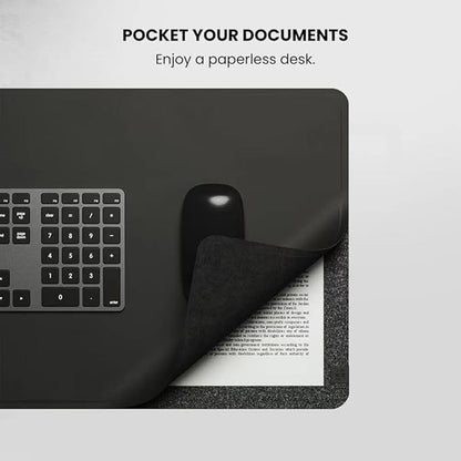 Wireless Charging Desk Mat & Mouse Pad – Detachable 15W Compatible with MagSafe & Qi Fast Charger, Dual - Layer PU Leather Desk Protector with Hidden Felt Storage (Black) | Mouse Pads - TrueDesk