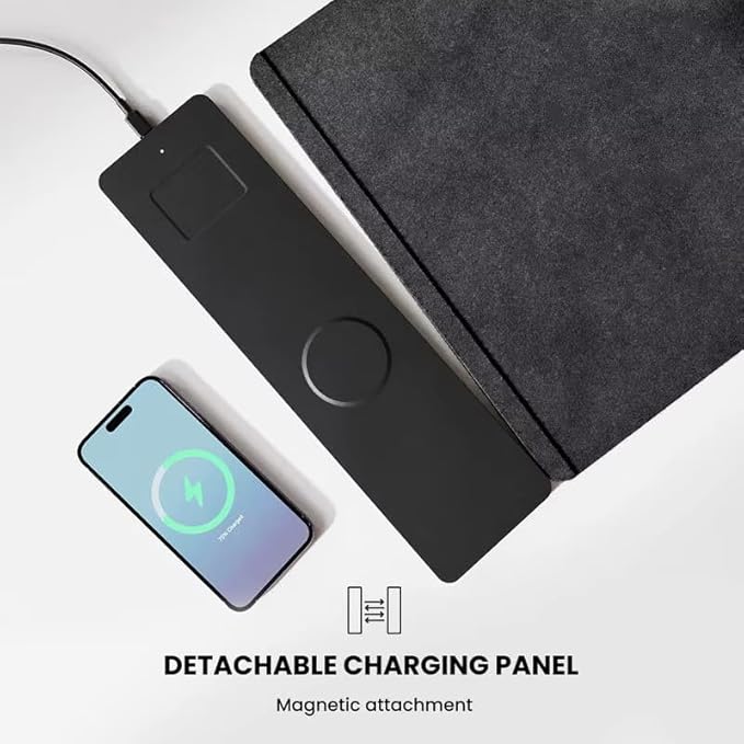 Wireless Charging Desk Mat & Mouse Pad – Detachable 15W Compatible with MagSafe & Qi Fast Charger, Dual - Layer PU Leather Desk Protector with Hidden Felt Storage (Black) | Mouse Pads - TrueDesk