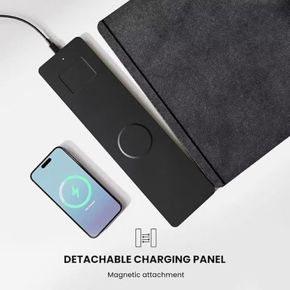Wireless Charging Desk Mat & Mouse Pad – Detachable 15W Compatible with MagSafe & Qi Fast Charger, Dual - Layer PU Leather Desk Protector with Hidden Felt Storage (Black) | Mouse Pads - TrueDesk