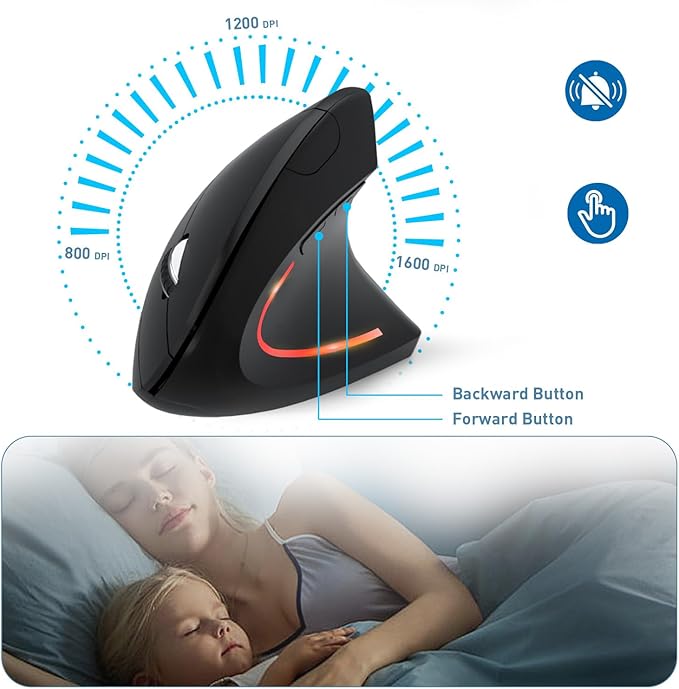 Wireless Ergonomic Mouse, 2.4G Wireless Vertical Ergo Mouse, 800/1200/1600 Adjustable DPI,6 Buttons Ergonomic Mouse for Laptop/MacBook/PC/Desktop - Black | Mice - TrueDesk