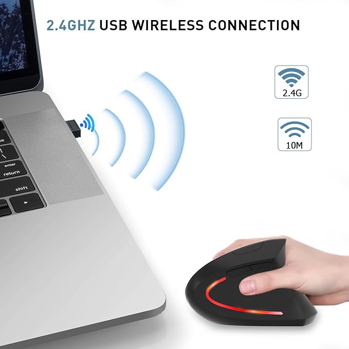 Wireless Ergonomic Mouse, 2.4G Wireless Vertical Ergo Mouse, 800/1200/1600 Adjustable DPI,6 Buttons Ergonomic Mouse for Laptop/MacBook/PC/Desktop - Black | Mice - TrueDesk