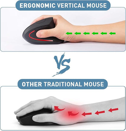 Wireless Ergonomic Mouse, 2.4G Wireless Vertical Ergo Mouse, 800/1200/1600 Adjustable DPI,6 Buttons Ergonomic Mouse for Laptop/MacBook/PC/Desktop - Black | Mice - TrueDesk