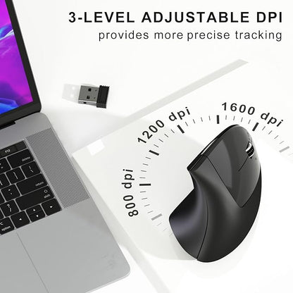Wireless Ergonomic Mouse,2.4G USB Wireless Vertical Mouse,Adjustable DPI(800/1200/1600),Quiet Clicks,6 Buttons for Laptop,PC,Mac,Desktop – Black | Mice - TrueDesk