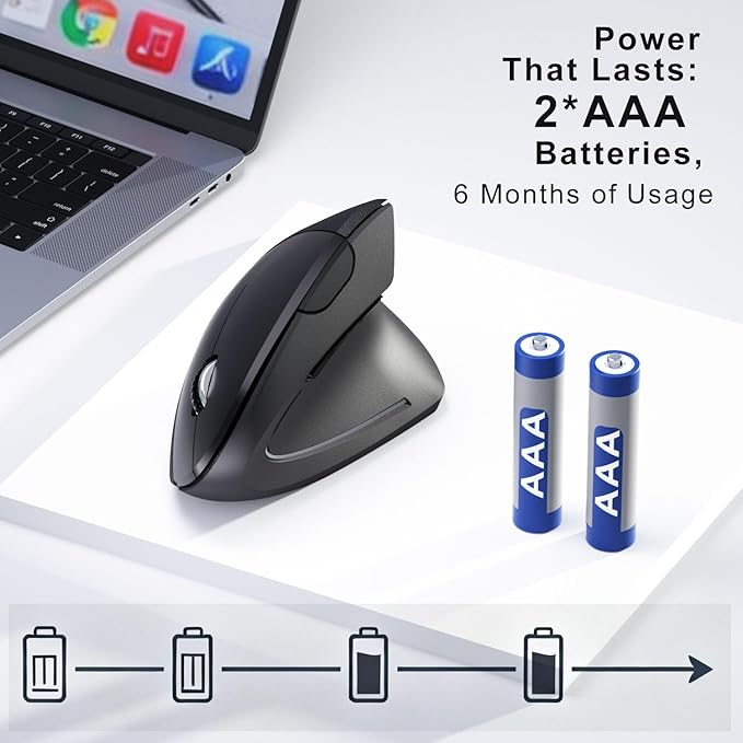 Wireless Ergonomic Mouse,2.4G USB Wireless Vertical Mouse,Adjustable DPI(800/1200/1600),Quiet Clicks,6 Buttons for Laptop,PC,Mac,Desktop – Black | Mice - TrueDesk