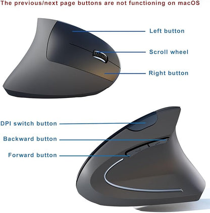 Wireless Ergonomic Mouse,2.4G USB Wireless Vertical Mouse,Adjustable DPI(800/1200/1600),Quiet Clicks,6 Buttons for Laptop,PC,Mac,Desktop – Black | Mice - TrueDesk