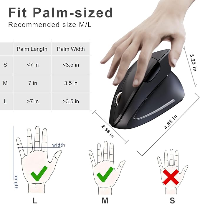 Wireless Ergonomic Mouse,2.4G USB Wireless Vertical Mouse,Adjustable DPI(800/1200/1600),Quiet Clicks,6 Buttons for Laptop,PC,Mac,Desktop – Black | Mice - TrueDesk