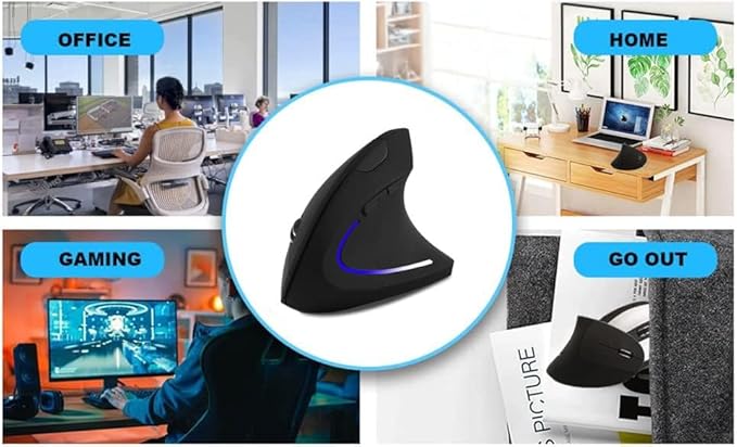 Wireless Mouse Ergonomic Vertical Mouse Ergo LED Light High Precision Optical Cordless Lightweight Mice Gift for Boy Girl Adults for PC Computer Laptop Mac Office,with Side Buttons, 800/1200/1600 DPI | Gaming Mice - TrueDesk