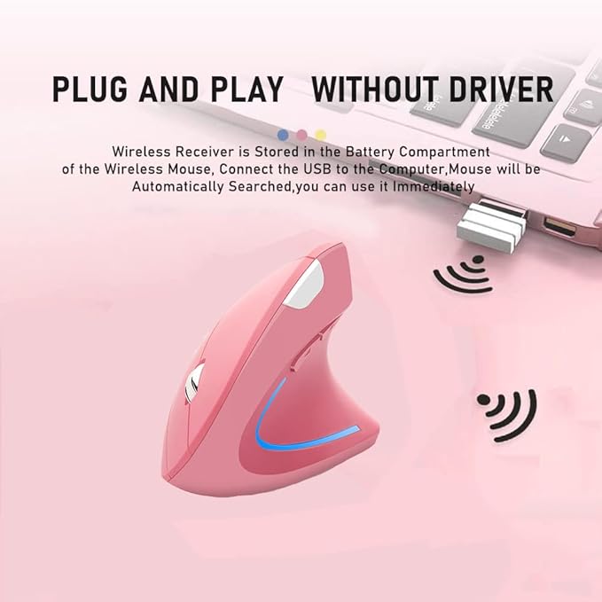 Wireless Mouse Ergonomic Vertical Mouse Ergo LED Light High Precision Optical Cordless Lightweight Mice Gift for Boy Girl Adults for PC Computer Laptop Mac Office,with Side Buttons, 800/1200/1600 DPI | Gaming Mice - TrueDesk