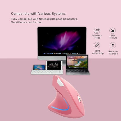 Wireless Mouse Ergonomic Vertical Mouse Ergo LED Light High Precision Optical Cordless Lightweight Mice Gift for Boy Girl Adults for PC Computer Laptop Mac Office,with Side Buttons, 800/1200/1600 DPI | Gaming Mice - TrueDesk