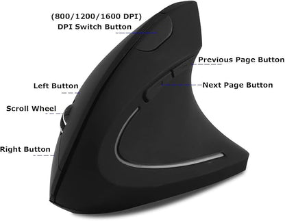Wireless Mouse Ergonomic Vertical Mouse Ergo LED Light High Precision Optical Cordless Lightweight Mice Gift for Boy Girl Adults for PC Computer Laptop Mac Office,with Side Buttons, 800/1200/1600 DPI | Gaming Mice - TrueDesk