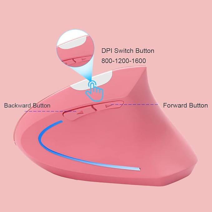 Wireless Mouse Ergonomic Vertical Mouse Ergo LED Light High Precision Optical Cordless Lightweight Mice Gift for Boy Girl Adults for PC Computer Laptop Mac Office,with Side Buttons, 800/1200/1600 DPI | Gaming Mice - TrueDesk