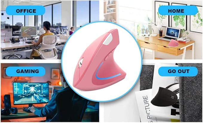 Wireless Mouse Ergonomic Vertical Mouse Ergo LED Light High Precision Optical Cordless Lightweight Mice Gift for Boy Girl Adults for PC Computer Laptop Mac Office,with Side Buttons, 800/1200/1600 DPI | Gaming Mice - TrueDesk