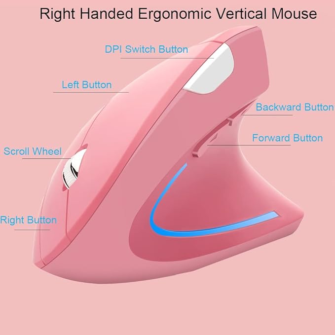 Wireless Mouse Ergonomic Vertical Mouse Ergo LED Light High Precision Optical Cordless Lightweight Mice Gift for Boy Girl Adults for PC Computer Laptop Mac Office,with Side Buttons, 800/1200/1600 DPI | Gaming Mice - TrueDesk