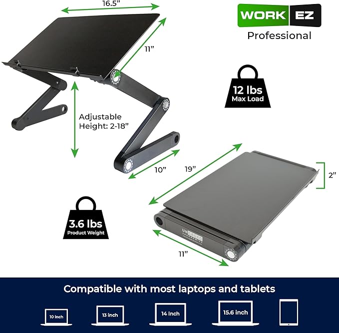WorkEZ Adjustable Laptop Stand for Desk, Adjustable Height Laptop Stand, Ergonomic Foldable Portable PC Holder, Computer Riser, Home Office Supplies | Stands - TrueDesk
