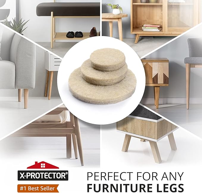 X - Protector 357 pcs Beige Felt Furniture Pads - Huge Quantity of Hardwood Floor Protectors with Many Big Sizes - Protect Any Type of Hard Floor | Furniture Pads - TrueDesk