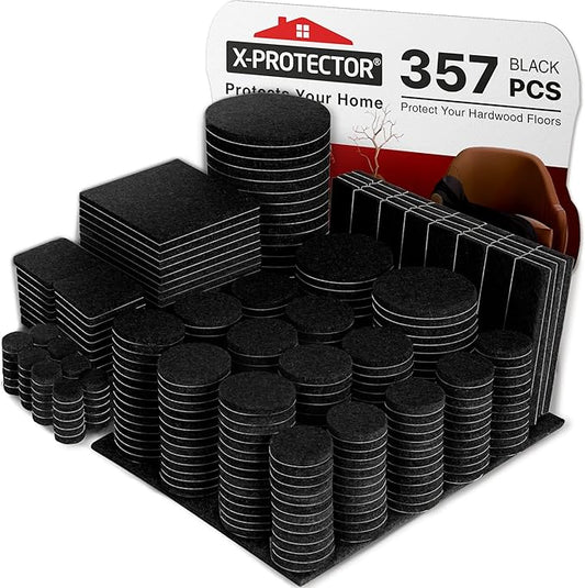 X - Protector 357 Pcs Black Felt Furniture Pads - Huge Quantity of Anti - Scratch, Heavy Duty Floor Protectors for Hardwood, Tile, Laminate - Suitable for Chairs, Tables, Sofa, Bed, Cabinet, Ottoman | Furniture Pads - TrueDesk