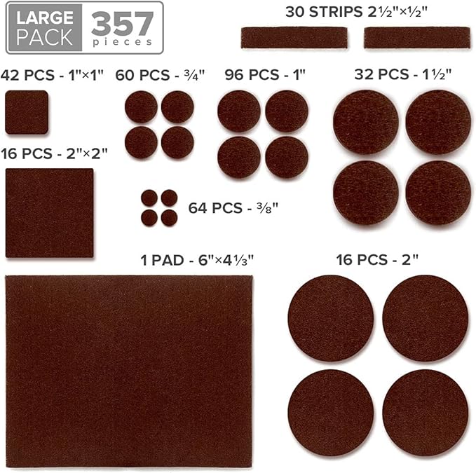 X - PROTECTOR 357 pcs Premium Huge Pack Felt Furniture Pads! Quantity of Furniture Sliders with Many Big Sizes – Your Ideal Floor Protectors. Protect Your Hardwood & Laminate Floor! | Furniture Pads - TrueDesk