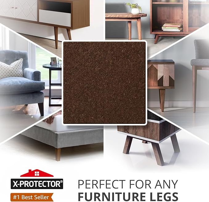 X - PROTECTOR Felt Furniture Pads - 12 PCS 3" - Felt Pads Floor Protectors - Chair Felt Pads - Felt Pads for Furniture Feet - Furniture Pads for Hardwood Floors - Protect Your Floors! (Brown, Square) | Furniture Pads - TrueDesk
