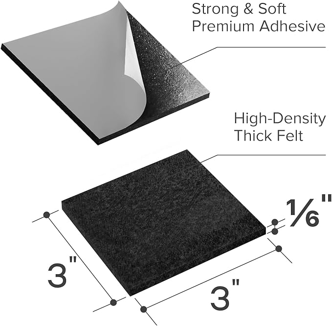 X - PROTECTOR Felt Furniture Pads - 12 PCS 3" - Felt Pads Floor Protectors - Chair Felt Pads - Felt Pads for Furniture Feet - Furniture Pads for Hardwood Floors - Protect Your Floors! (Black, Square) | Furniture Pads - TrueDesk
