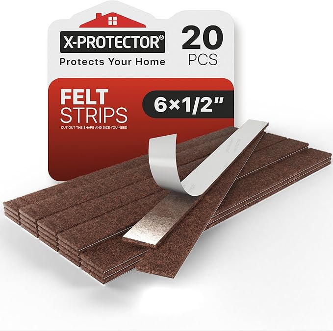 X - Protector Felt Furniture Pads - 20 PCS 6 x 1/2" - Premium Felt Strips with Adhesive Backing - Rectangular Furniture Pads for Hardwood Floors - Cut Furniture Felt Pads to Size You Need! (Brown) | Furniture Pads - TrueDesk