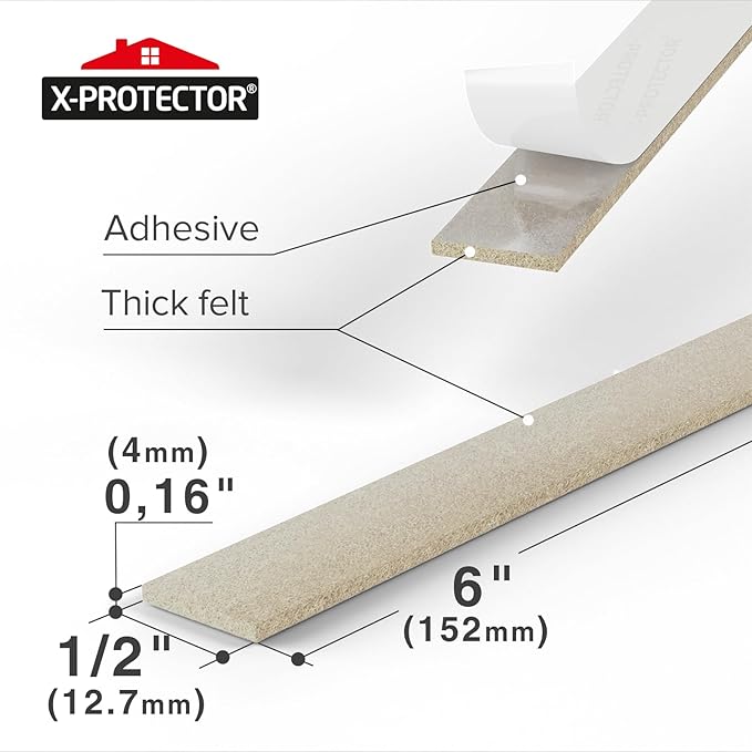 X - Protector Felt Furniture Pads - 20 PCS 6 x 1/2" - Premium Felt Strips with Adhesive Backing - Rectangular Furniture Pads for Hardwood Floors - Cut Furniture Felt Pads to Size You Need! (Beige) | Furniture Pads - TrueDesk