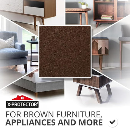 X - Protector Felt Furniture Pads - 20 PCS 6 x 1/2" - Premium Felt Strips with Adhesive Backing - Rectangular Furniture Pads for Hardwood Floors - Cut Furniture Felt Pads to Size You Need! (Brown) | Furniture Pads - TrueDesk