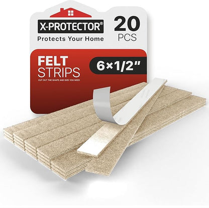 X - Protector Felt Furniture Pads - 20 PCS 6 x 1/2" - Premium Felt Strips with Adhesive Backing - Rectangular Furniture Pads for Hardwood Floors - Cut Furniture Felt Pads to Size You Need! (Beige) | Furniture Pads - TrueDesk