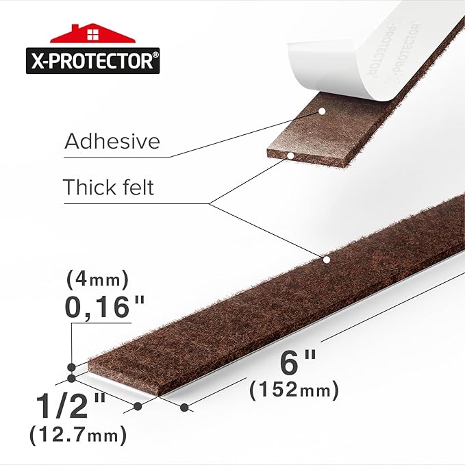 X - Protector Felt Furniture Pads - 20 PCS 6 x 1/2" - Premium Felt Strips with Adhesive Backing - Rectangular Furniture Pads for Hardwood Floors - Cut Furniture Felt Pads to Size You Need! (Brown) | Furniture Pads - TrueDesk