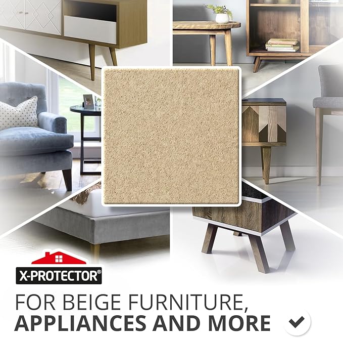 X - Protector Felt Furniture Pads - 20 PCS 6 x 1/2" - Premium Felt Strips with Adhesive Backing - Rectangular Furniture Pads for Hardwood Floors - Cut Furniture Felt Pads to Size You Need! (Beige) | Furniture Pads - TrueDesk