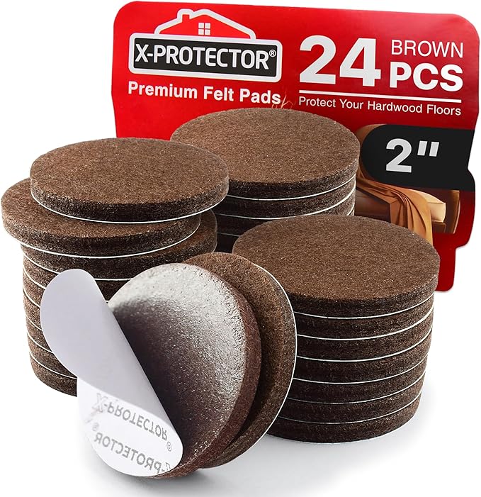 X - Protector Felt Furniture Pads - 24 Pcs 2" Round - Chair & Floor Protectors - For Hardwood Floors - Protect Your Floors! (Brown) | Furniture Pads - TrueDesk