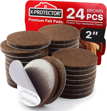 X - Protector Felt Furniture Pads - 24 Pcs 2" Round - Chair & Floor Protectors - For Hardwood Floors - Protect Your Floors! (Brown) | Furniture Pads - TrueDesk