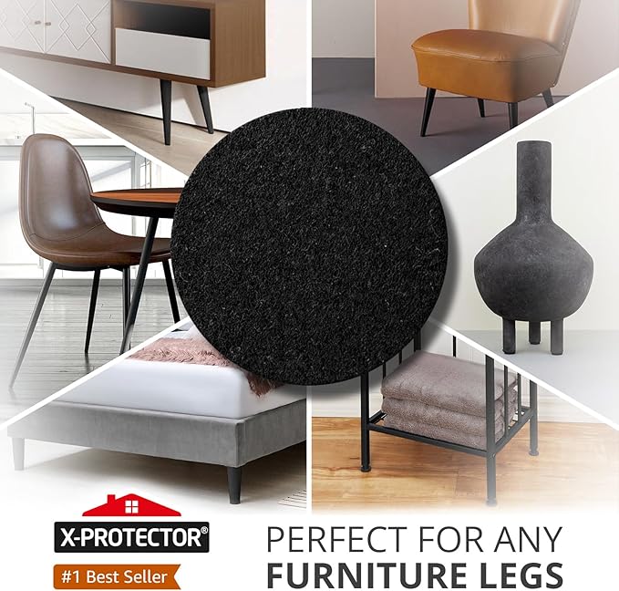X - Protector Felt Furniture Pads - 24 Pcs 2" - Round Felt Pads for Furniture Feet - Protect Hardwood Floors! (Black) | Furniture Pads - TrueDesk